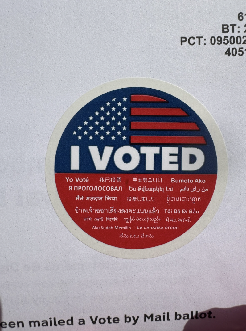 An “I Voted” sticker that voters receive after casting their ballots.